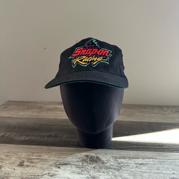 Vintage‎ Black Athletic Headwear Snap On Center Logo Racing Race Car Hat 90s - Picture 1 of 7